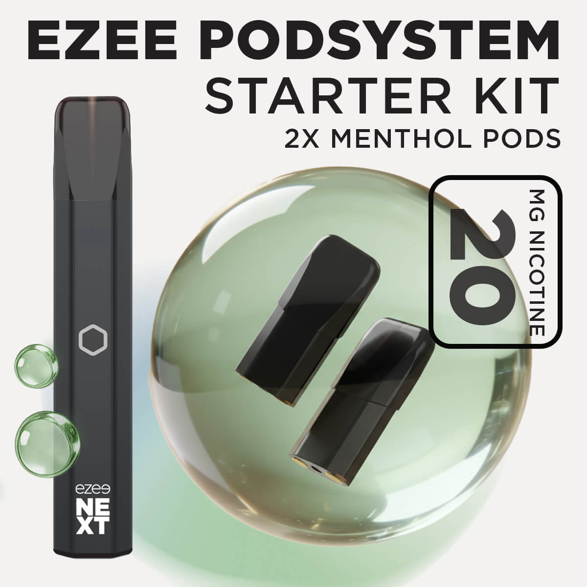 Ezee Next ポッド スターターキット ブラック – メンソール 20mg