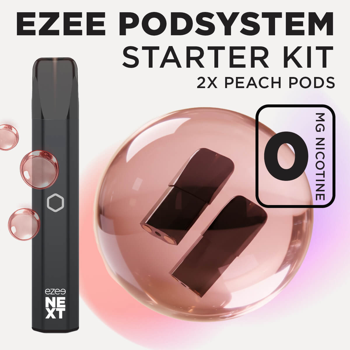 Ezee Next ポッド スターターキット ブラック – ピーチアイス 0mg