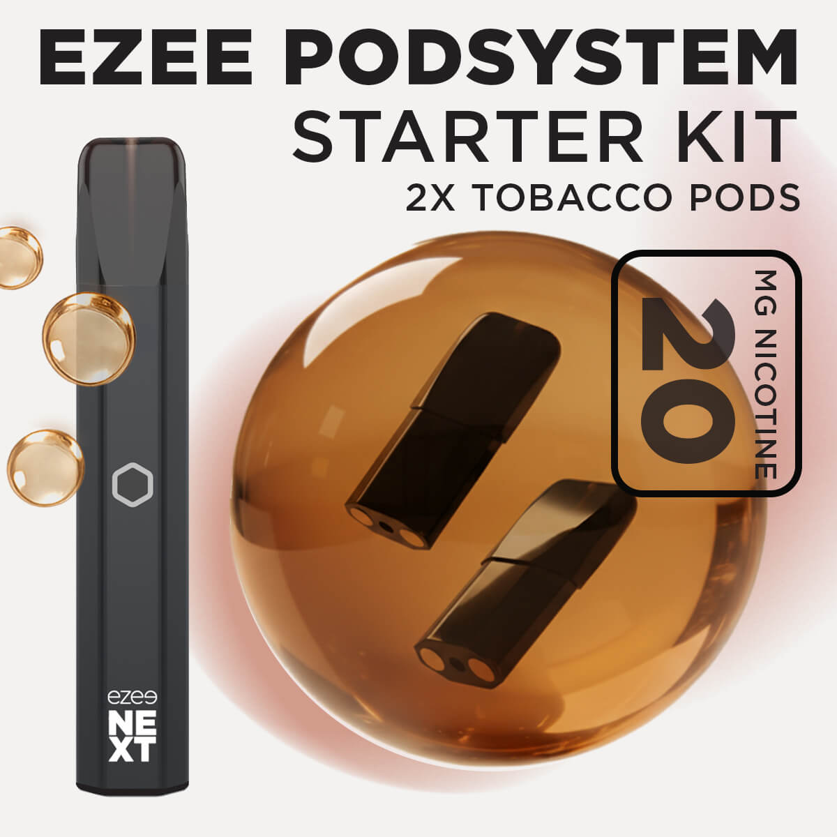 Ezee Next ポッド スターターキット ブラック – タバコ 20mg