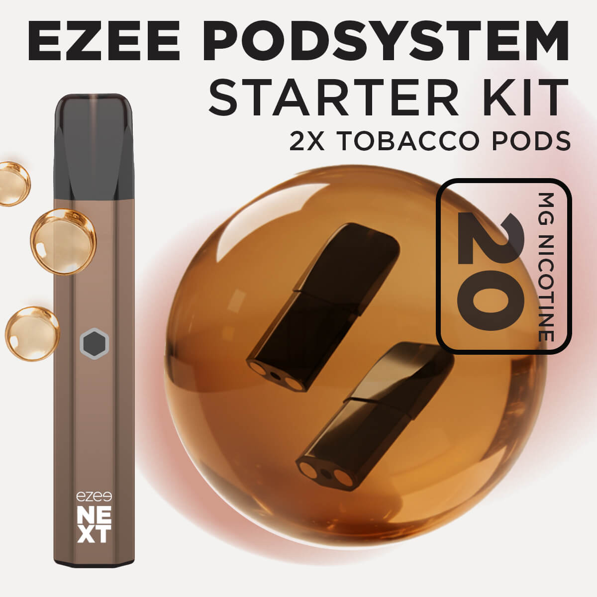 Ezee Next ポッド スターターキット ブラウン – タバコ 20mg