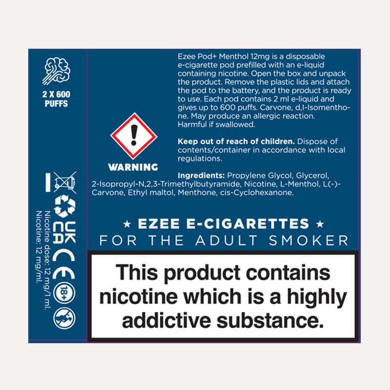 Ezee 電子 タバコ ポッド メンソール味 ニコチン12mg/ml 2本入り
