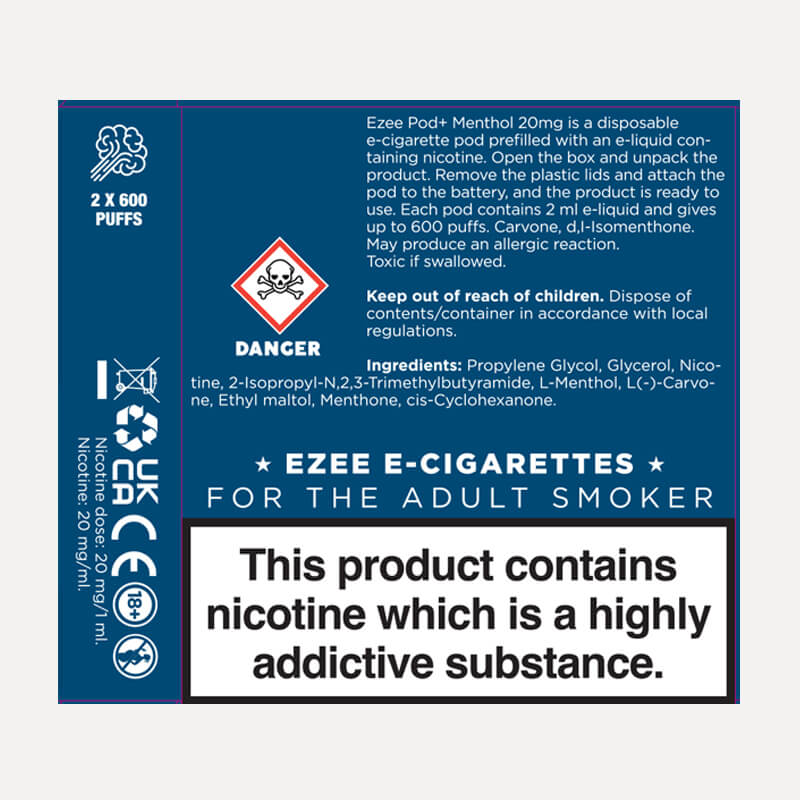 Ezee 電子 タバコ ポッド メンソール味 ニコチン20mg/ml 2本入り