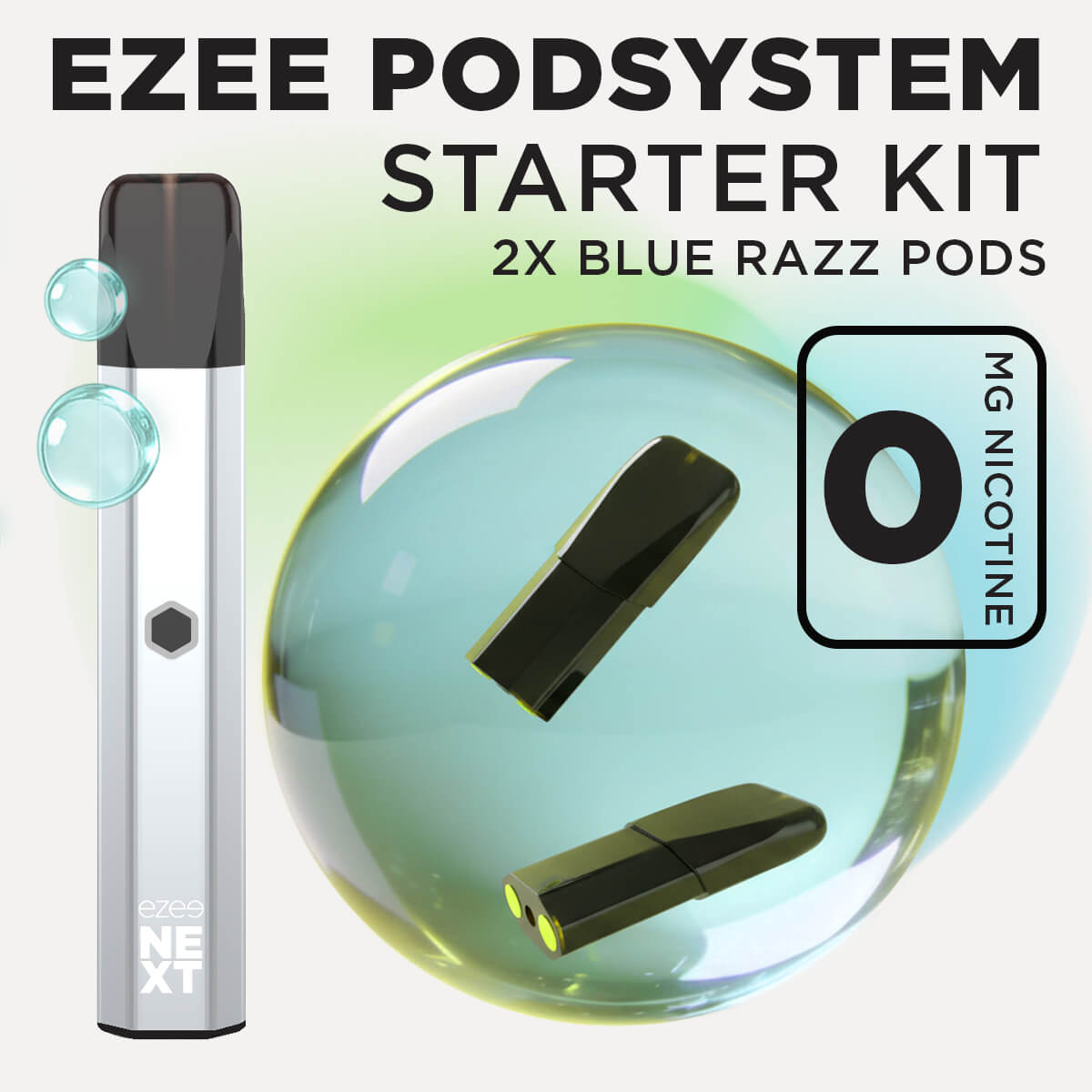 Ezee Next ポッド スターターキット シルバー – ブルーラズアイス 0mg
