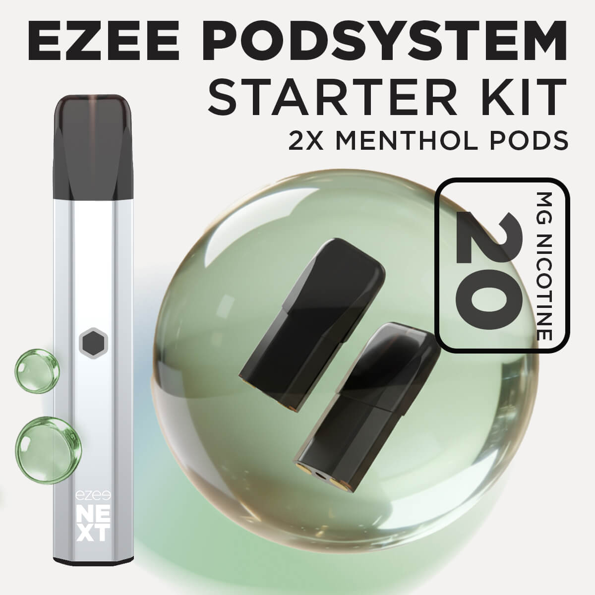 Ezee Next ポッド スターターキット シルバー – メンソール 20mg