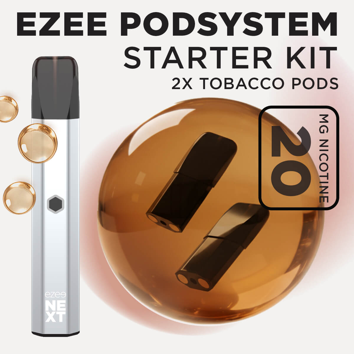 Ezee Next ポッド スターターキット シルバー – タバコ 20mg
